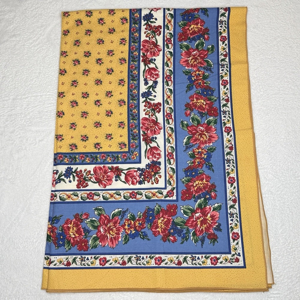French Country Provencal Floral Tablecloth 60x81 Yellow Blue Red Border Print